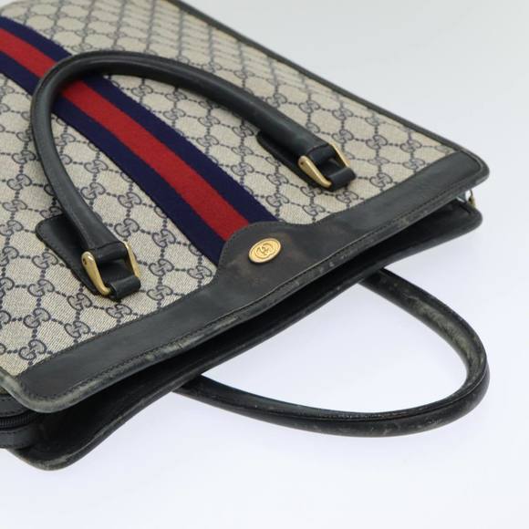 GUCCI GG Supreme Sherry Line Hand Bag PVC Leather Navy Red 010 378 Auth ar12310 - Picture 6 of 16